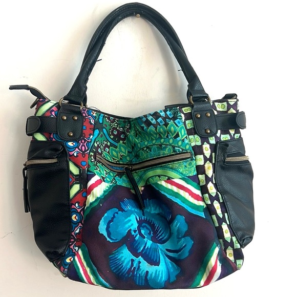 Desigual Boho Multicolor Butterfly Flower Bag With Vegan Black Leather T… - Picture 5 of 13